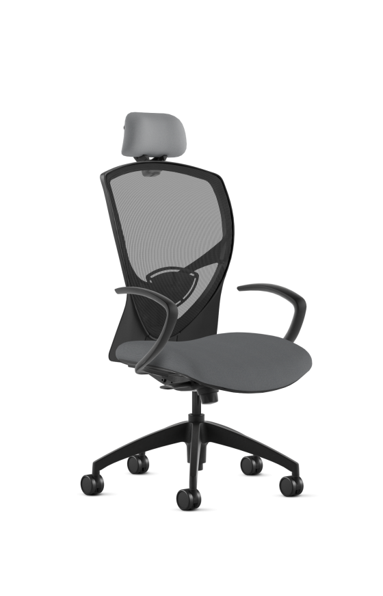9to5 Seating Theory High-Back 300 LB Executive Office Chair, Mesh Back, Upholstered Seat, Full Synchro Control, Black Cantilever Arms