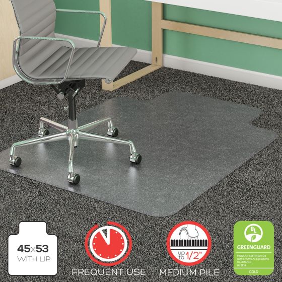 Heavy Duty Medium Pile Carpet Chair Mat with Beveled Edge & Lip, 45" W x 53" D