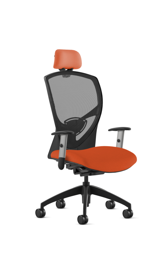 9to5 Seating Theory High-Back 300 LB Executive Office Chair, Mesh Back, Upholstered Seat, Synchro-Tilt Control, Silver Two-Way Adjustable Arms