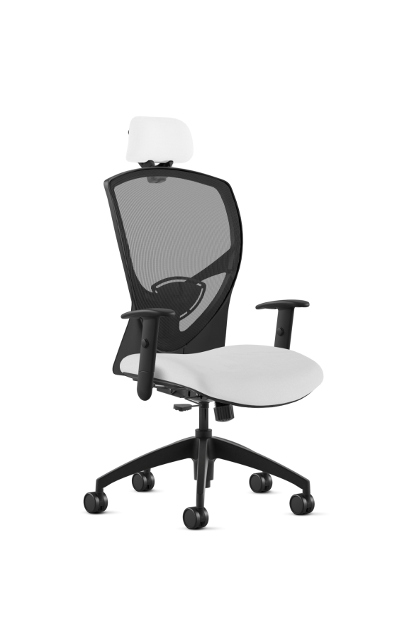 9to5 Seating Theory High-Back 300 LB Executive Office Chair, Mesh Back, Upholstered Seat, Simple Synchro Control, Black Four-Way Adjustable Arms