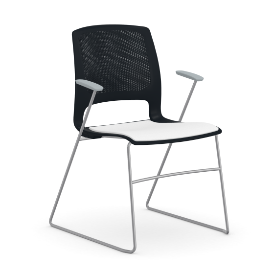 9to5 Seating Dash Sled Base Stacking 300 LB Guest Chair with Silver Frame and Gray Arms, Plastic Back, Upholstered Seat