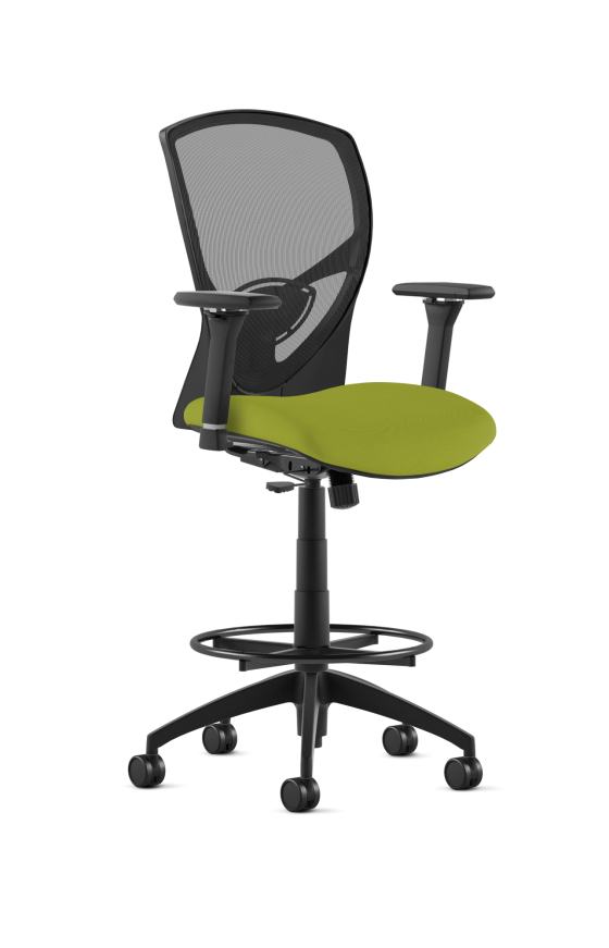 9to5 Seating Theory Mid-Back 300 LB Counter Height Office Stool, Mesh Back, Upholstered Seat, Simple Synchro Control, Height Adjustable and Pivot Arms