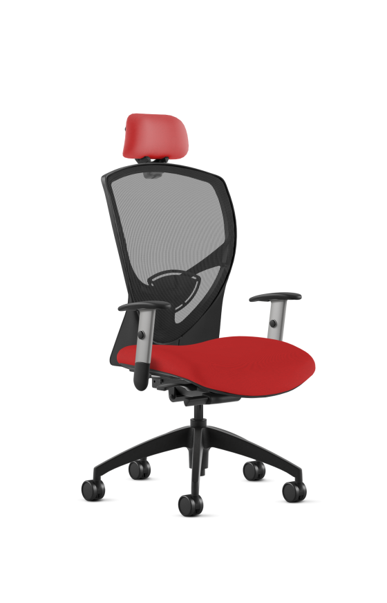 9to5 Seating Theory High-Back 300 LB Executive Office Chair, Mesh Back, Upholstered Seat, Synchro-Tilt Control, Silver Four-Way Adjustable Arms