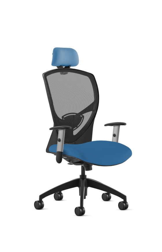 9to5 Seating Theory High-Back 300 LB Executive Office Chair, Mesh Back, Upholstered Seat, Full Synchro Control, Silver Four-Way Adjustable Arms