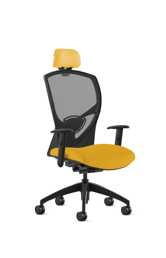 9to5 Seating Theory High-Back 300 LB Executive Office Chair, Mesh Back, Upholstered Seat, Synchro-Tilt Control, Black Four-Way Adjustable Arms