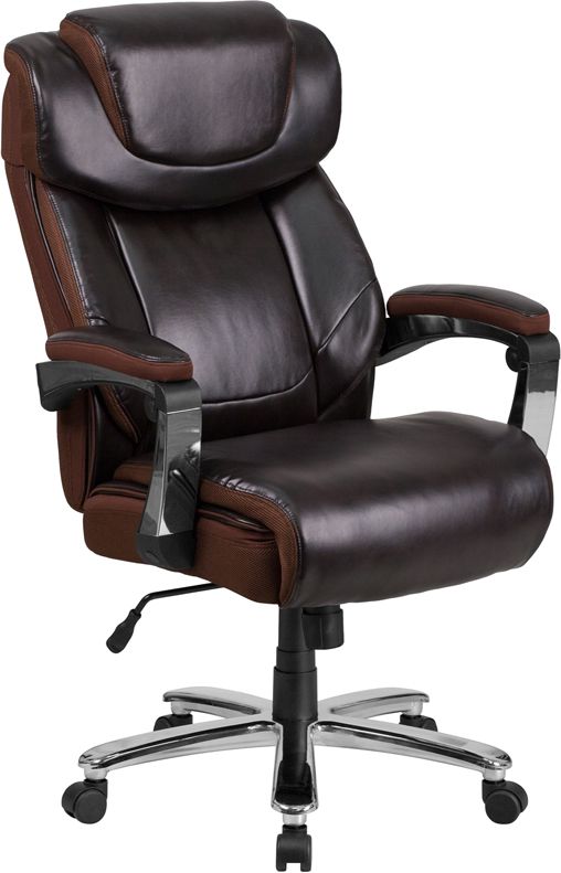 Husky Office® 500 lb Big & Tall Leather Executive Chair with Mesh Trim-Brown