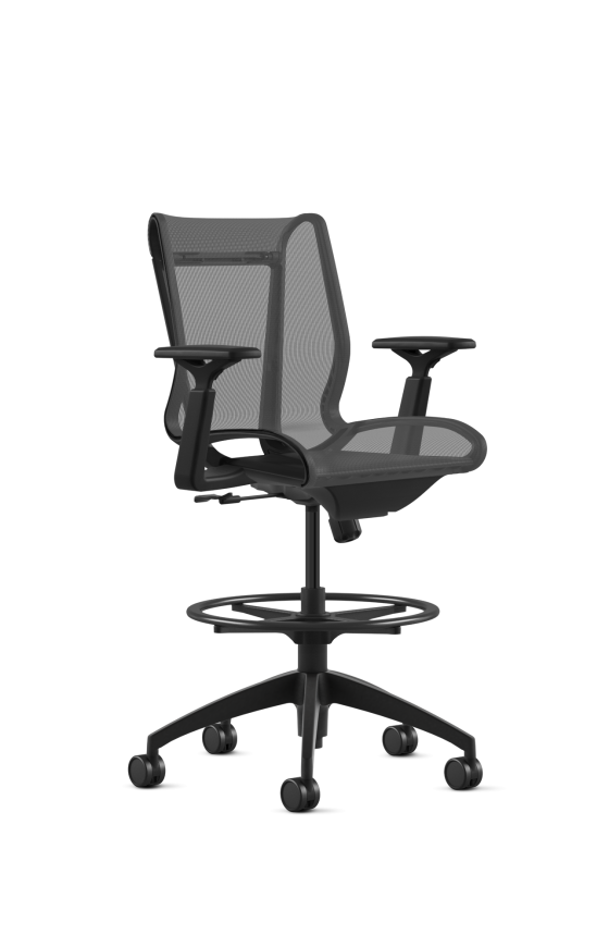 9to5 Seating Cydia 300 LB Mesh Mid-Back Counter Height Office Stool, Swivel Tilt Control, 6-Way Adjustable T-Arms