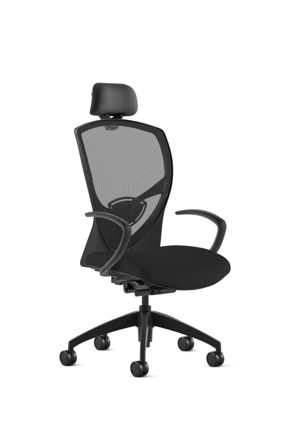 9to5 Seating Theory High-Back 300 LB Executive Office Chair, Mesh Back, Upholstered Seat, Synchro-Tilt Control, Black Cantilever Arms