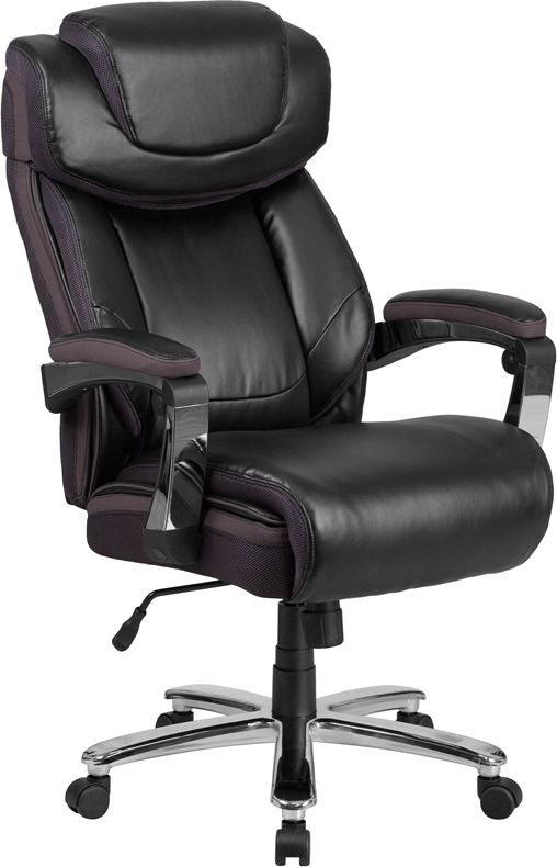 Husky Office® 500 lb Big & Tall Leather Executive Chair with Mesh Trim-Black