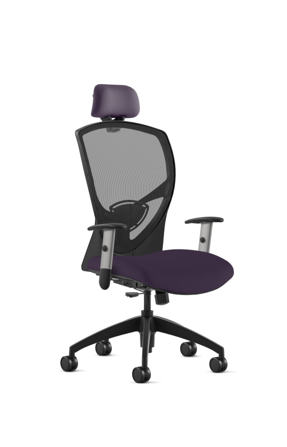 9to5 Seating Theory High-Back 300 LB Executive Office Chair, Mesh Back, Upholstered Seat, Simple Synchro Control, Silver Four-Way Adjustable Arms