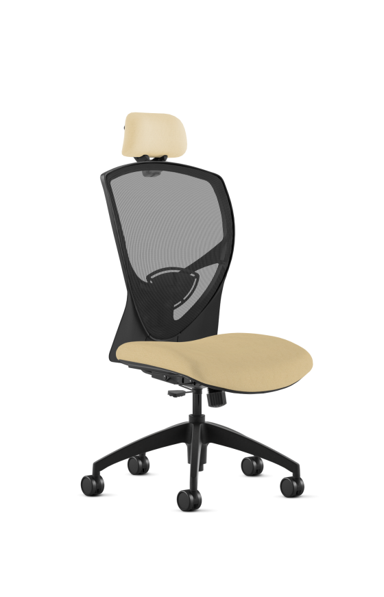 9to5 Seating Theory High-Back 300 LB Executive Office Chair, Mesh Back, Upholstered Seat, Simple Synchro Control, Black Cantilever Arms